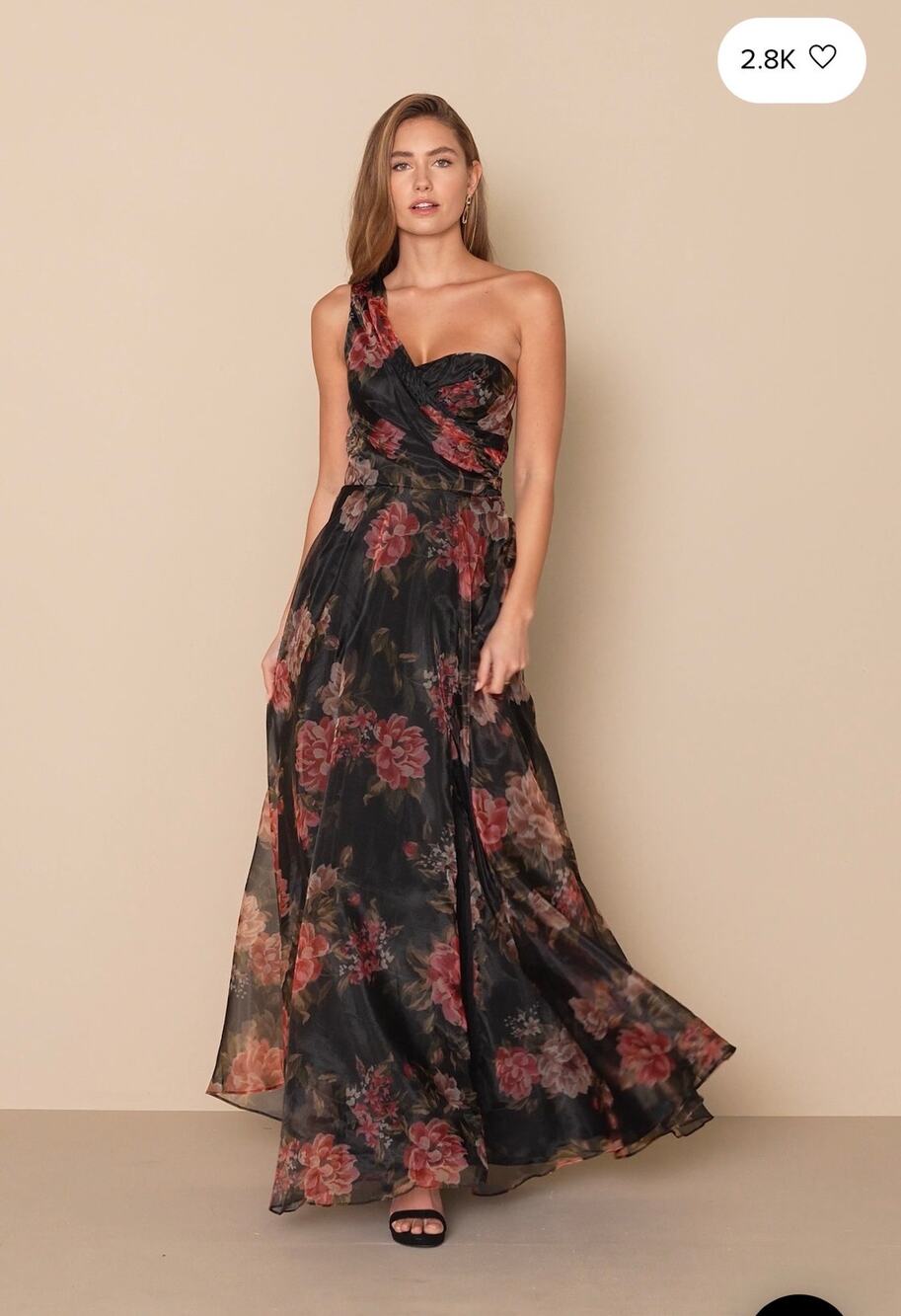 New Lulus Black Floral Organza One-Shoulder Maxi Dress Size XL MSRP $138